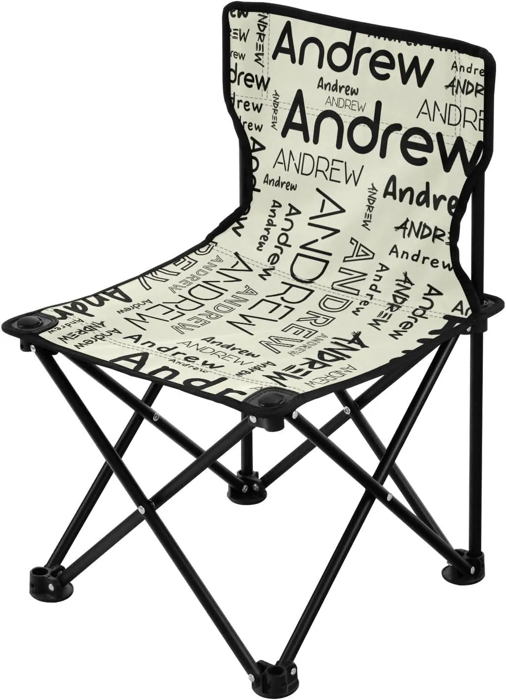Sinestour Beige Custom Folding Camping Chair for Teen Child Personalized Name 14.6×14.6in Portable Outdoor Chair with Carry Bag for Picnic Barbeques Beach