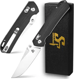 Sitivien ST124 Folding Knife, D2 Steel G10 Handle,Ball Bearing Pivot, Axis lock with Pocket Clip for Camping,Outdoor EDC Knife Tool-Black