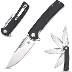 Sitivien ST126 Folding Knife,D2 Satin Blade G10 Handles,Liner Lock,Deep Carry Pocket Clip for Outdoor and EDC(Black)