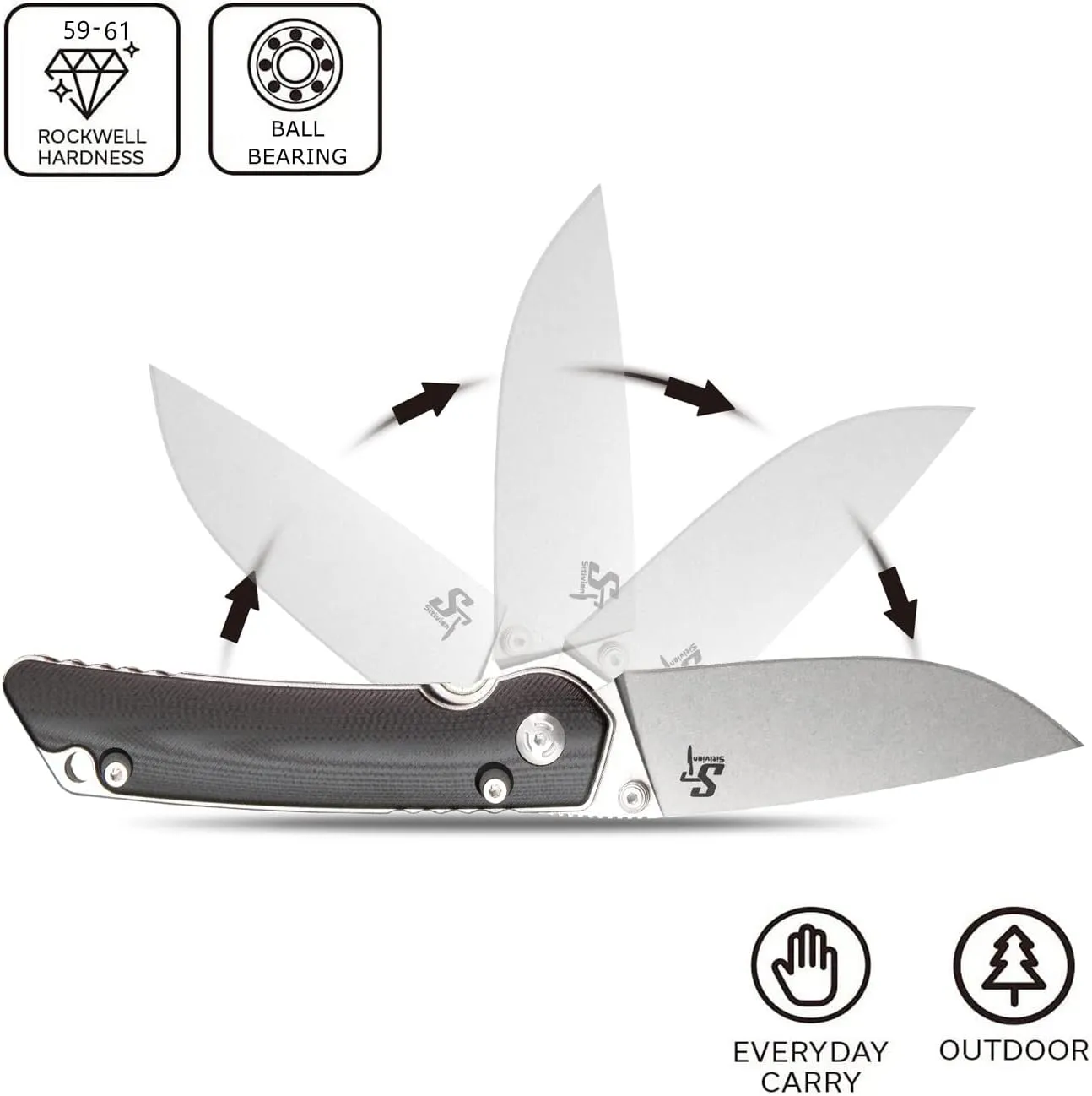 Sitivien ST128 Folding Knife,D2 Blade G10 Handle Safety Liner Lock EDC Tool Knife for Outdoor Hiking Camping-Black