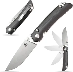 Sitivien ST128 Folding Knife,D2 Blade G10 Handle Safety Liner Lock EDC Tool Knife for Outdoor Hiking Camping-Black