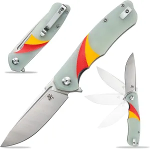 Sitivien ST132 Folding Knife,D2 Steel G10 Handle with Liner Lock,Utility Folding Knife for Outdoor Hiking Camping(Jade)