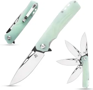 Sitivien ST141 Folding Knife,D2 Steel Blade G10 Handle Pocket Knife EDC Tool Knife for Survival, Hiking, Camping, Fishing(Jade)