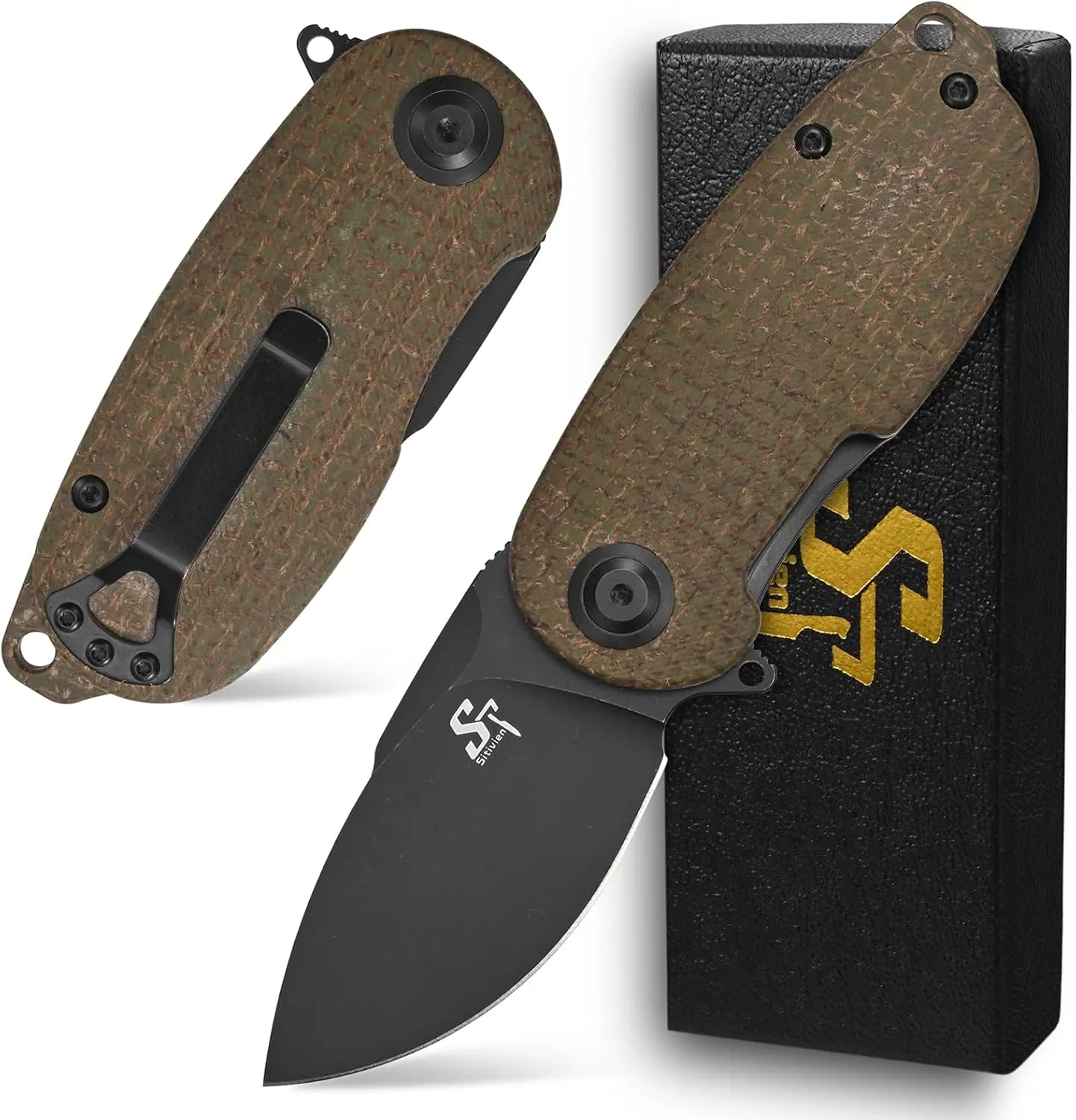 Sitivien ST150 Pocket Folding Knife,Sandvik 14C28N Black Stonewashed Blade with Micarta Handles EDC Tool Knifes for Outdoor Survival,Camping,Hiking,Hunting,Fishing(Green) … …
