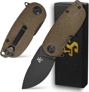 Sitivien ST150 Pocket Folding Knife,Sandvik 14C28N Black Stonewashed Blade with Micarta Handles EDC Tool Knifes for Outdoor Survival,Camping,Hiking,Hunting,Fishing(Green) … …