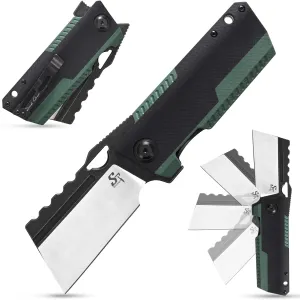 Sitivien ST155 Folding Knife,Sandvik 14C28N Steel Blade,G10 Handle EDC Tool Knife Pocket Knife for Fishing,Camping,Hiking(Black Green) …