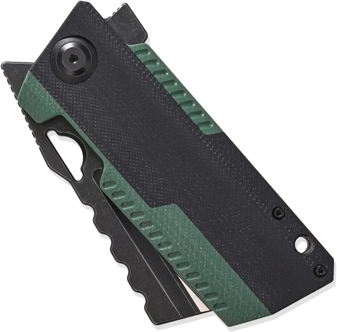 Sitivien ST155 Folding Knife,Sandvik 14C28N Steel Blade,G10 Handle EDC Tool Knife Pocket Knife for Fishing,Camping,Hiking(Black Green) …