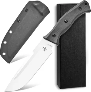 Sitivien ST22 Fixed Blade Knife 154CM Stainless Steel Blade Micarta Handle Full Tang EDC Tool Straight Knife for Working Camping Survival(Silver)