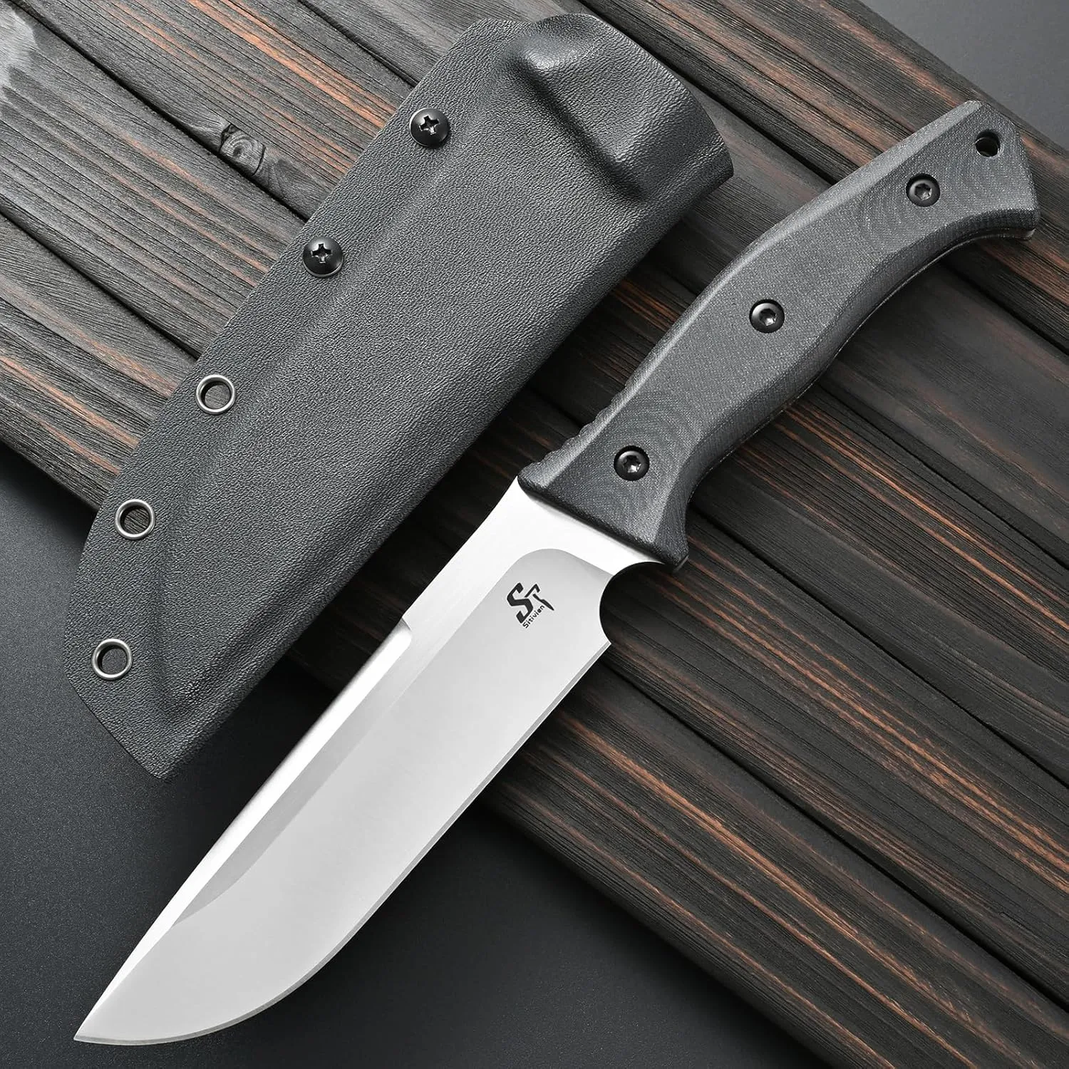 Sitivien ST22 Fixed Blade Knife 154CM Stainless Steel Blade Micarta Handle Full Tang EDC Tool Straight Knife for Working Camping Survival(Silver)
