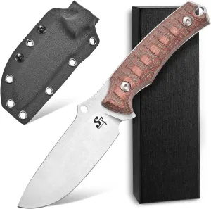 Sitivien ST23 Fixed Blade Knife AUS-8 Steel Blade Micarta Handle Full Tang EDC Tool Knife for Outdoor Camping Hiking Hunting Adventure Bushcraft(Brown)