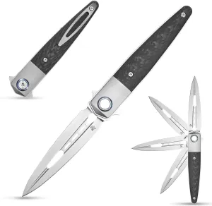 Sitivien ST993 Folding Knife,Handmade M390 Pearlescent Polishing Blade,Titanium Carbon Fiber Handle EDC Tool Knife Pocket Knife for Outdoor Camping,Hiking,Fishing,Survival …
