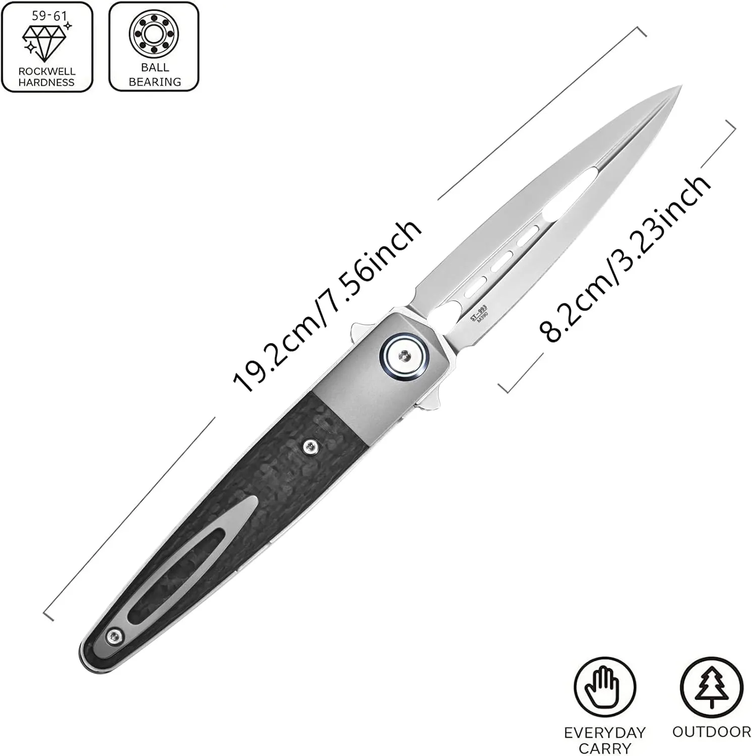 Sitivien ST993 Folding Knife,Handmade M390 Pearlescent Polishing Blade,Titanium Carbon Fiber Handle EDC Tool Knife Pocket Knife for Outdoor Camping,Hiking,Fishing,Survival …