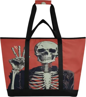 Skeleton Reusable Insulated Cooler Bag with Ice Pack Compartment - Large 47L Waterproof Thermal Grocery Tote for Picnic Beach Camping Lunch Storage