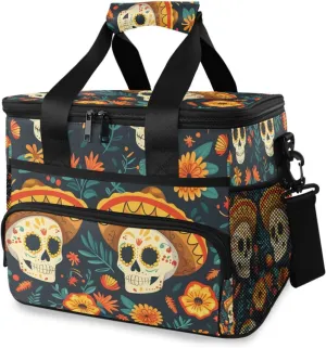 Skull Skeleton Flowers Grunge Style Cooler Bag Insulated Cooler Soft Sided Cooler 24 Can Portable Picnic Bag Large Leakproof Lunch Bag Box for Beach Grocery Camping Travel Car Men Women