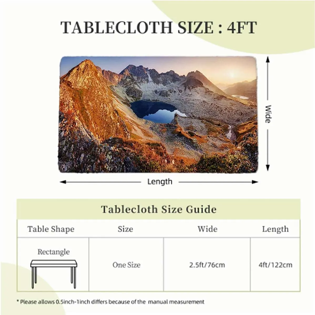 Slate Blue Orange Rectangular Table Covers, Mountain Range with Creek Art Waterproof Table Cloths for Kitchen Holiday Party Outdoor Picnic Aerial View Fits up 4 Foot Tables