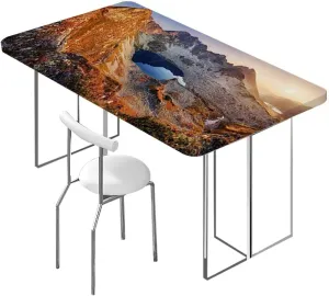 Slate Blue Orange Rectangular Table Covers, Mountain Range with Creek Art Waterproof Table Cloths for Kitchen Holiday Party Outdoor Picnic Aerial View Fits up 4 Foot Tables