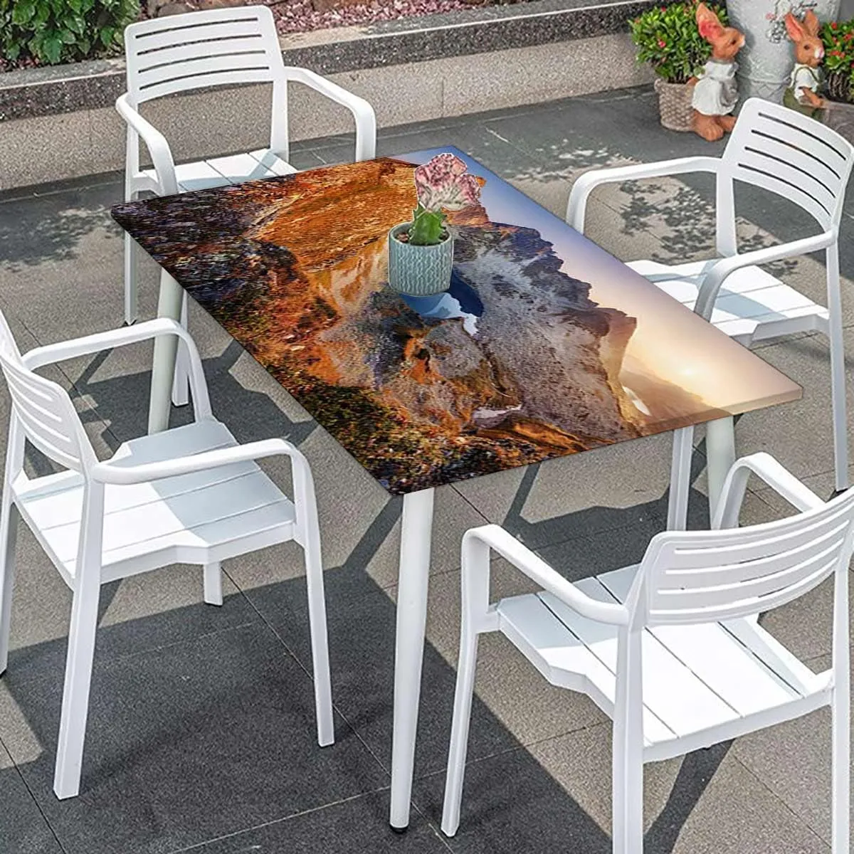 Slate Blue Orange Rectangular Table Covers, Mountain Range with Creek Art Waterproof Table Cloths for Kitchen Holiday Party Outdoor Picnic Aerial View Fits up 4 Foot Tables