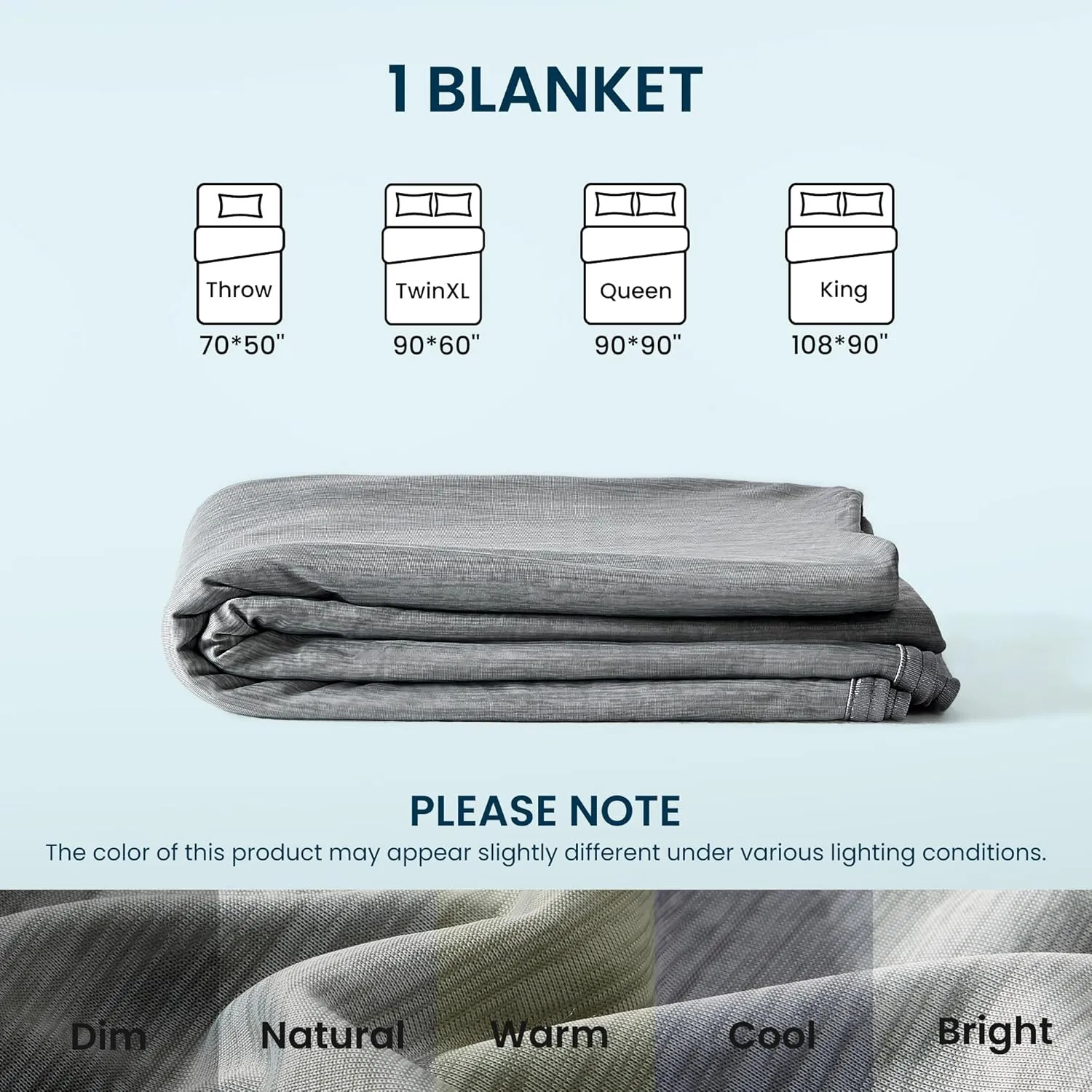 SLEEP ZONE Cooling Blanket for Hot Sleepers, Summer Blanket Queen Size, Double-Sided Cold Blankets, Ultra-Cool Lightweight Breathable Blankets for Bed (Dark Grey, 90''x90'')