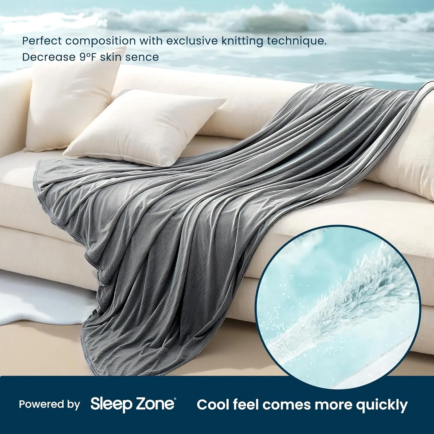 SLEEP ZONE Cooling Blanket for Hot Sleepers, Summer Blanket Queen Size, Double-Sided Cold Blankets, Ultra-Cool Lightweight Breathable Blankets for Bed (Dark Grey, 90''x90'')