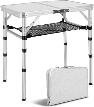 Small Camping Table with Mesh Layer, Portable Tables Folding, Aluminum Folding Table for BBQ, Patio, Garden and Indoor 15.75" D x 23.62" W x 10.23" H