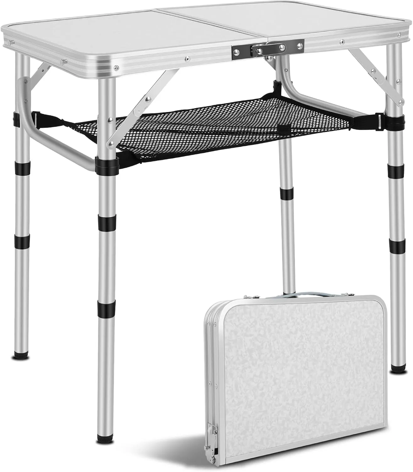 Small Camping Table with Mesh Layer, Portable Tables Folding, Aluminum Folding Table for BBQ, Patio, Garden and Indoor 15.75" D x 23.62" W x 10.23" H