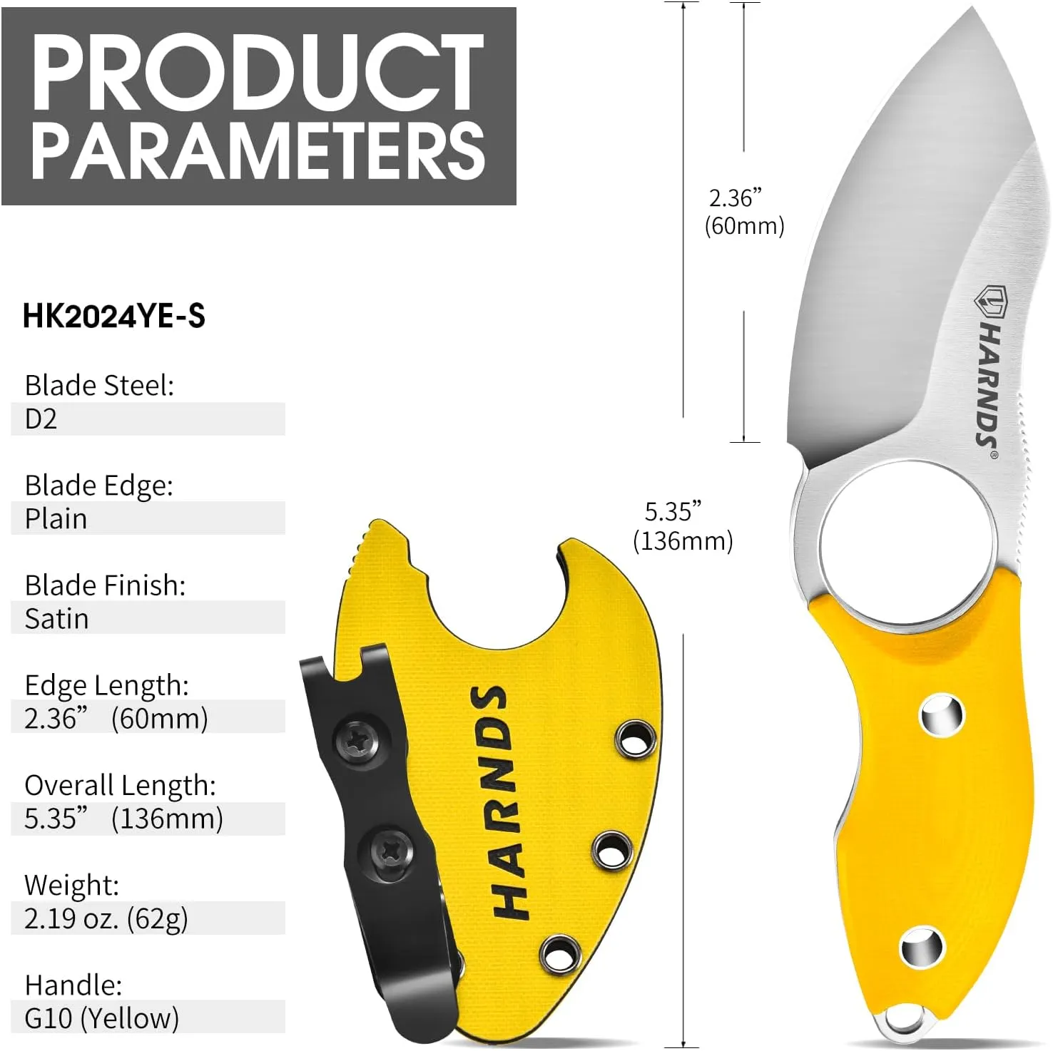 Small Fixed Blade Knife Full Tang Neck Camping Knife, EDC with D2 Steel Blade and G10 Handle for Fishing and Skinning Eggplant