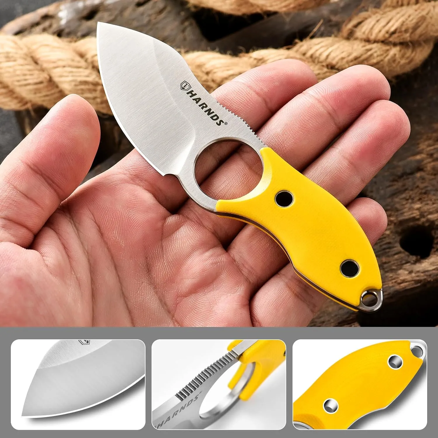 Small Fixed Blade Knife Full Tang Neck Camping Knife, EDC with D2 Steel Blade and G10 Handle for Fishing and Skinning Eggplant