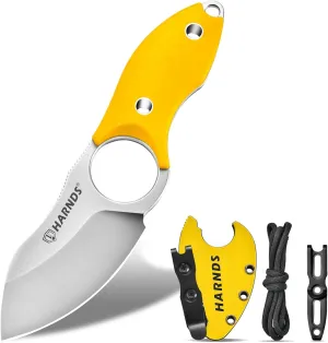 Small Fixed Blade Knife Full Tang Neck Camping Knife, EDC with D2 Steel Blade and G10 Handle for Fishing and Skinning Eggplant
