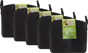 Smart Pot Soft-Sided Fabric Garden Plant Container Aeration Planter Pots, 20 Gallon with Strap Handles, Black, 5 Pack