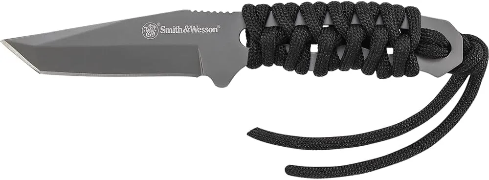 Smith & Wesson SW910TAM 5.9in High Carbon S.S. Full Tang Neck Knife with a 2.8in Tanto Blade and Paracord Handle for Outdoor, Tactical, Survival and EDC
