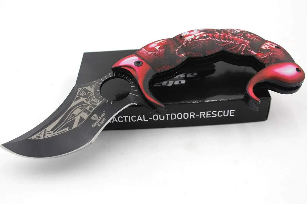 Snake Eye Everyday Carry Scorpion Style Ultra Smooth One Hand Opening Folding Pocket Knife - Ideal for Recreational Work Hiking Camping (Red)