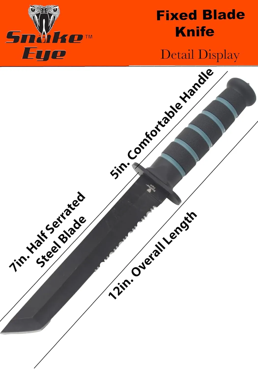 Snake Eye Tactical 12-Inches Heavy-Duty Fixed Blade-Hunting-Outdoor Survival-Knife (Black-Tanto)