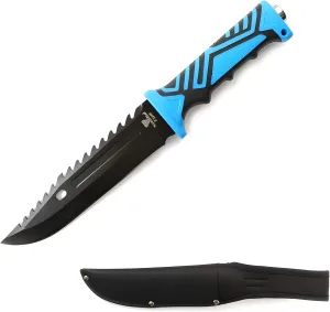 Snake Eye Tactical 12.5-Inches Ultimate Outdoors Survival Knife Fixed Blade Knife for Hunting, Fishing, Foraging, Camping, and Bushcraft Stainless Steel Knife With Nylon Sheath (Blue)