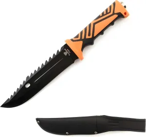 Snake Eye Tactical 12.5-Inches Ultimate Outdoors Survival Knife Fixed Blade Knife for Hunting, Fishing, Foraging, Camping, and Bushcraft Stainless Steel Knife With Nylon Sheath (Orange)