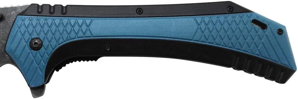 Snake Eye Tactical 12" Heavy Duty Stonewashed Blade Ultra Smooth One Hand Opening Folding Pocket Knife Limited Edition Collectors Knife - Ideal for Recreational Work Hiking Camping (Blue)