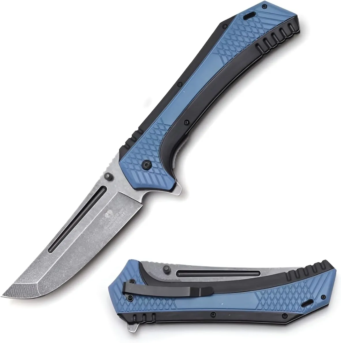 Snake Eye Tactical 12" Heavy Duty Stonewashed Blade Ultra Smooth One Hand Opening Folding Pocket Knife Limited Edition Collectors Knife - Ideal for Recreational Work Hiking Camping (Blue)