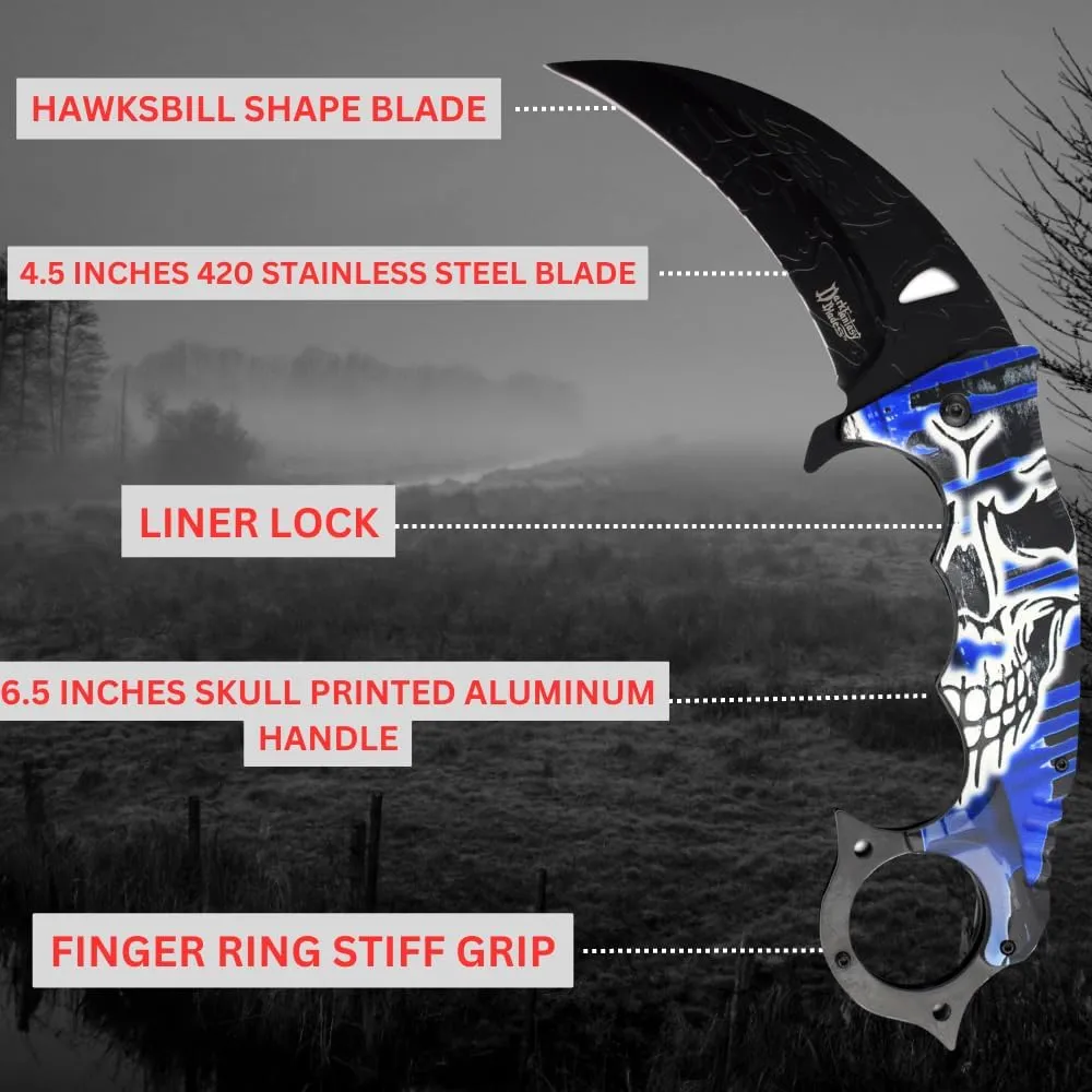 Snake Eye Tactical Dark Fantasy Blade-Jumbo Every Day Carry Folding-Knife (Blue)