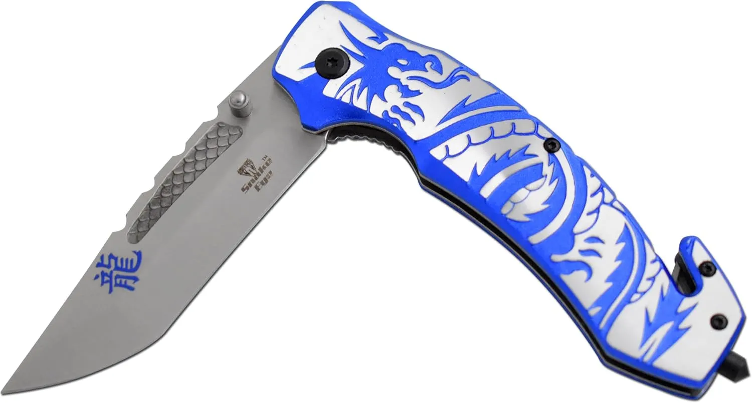 Snake Eye Tactical Every Day Carry Fantasy Design Handle Folding Pocket Knife (Blue)