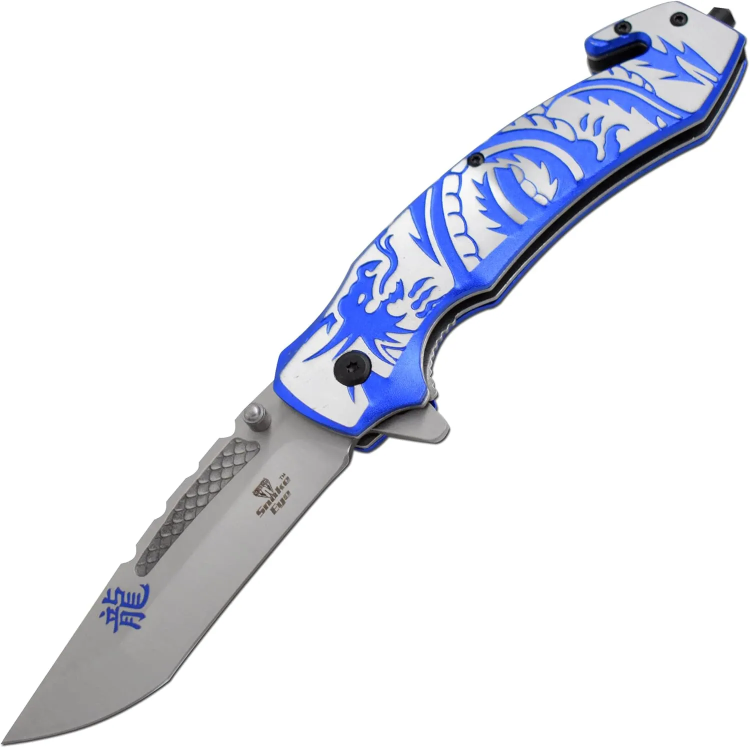 Snake Eye Tactical Every Day Carry Fantasy Design Handle Folding Pocket Knife (Blue)