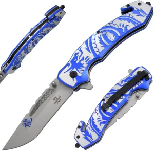Snake Eye Tactical Every Day Carry Fantasy Design Handle Folding Pocket Knife (Blue)