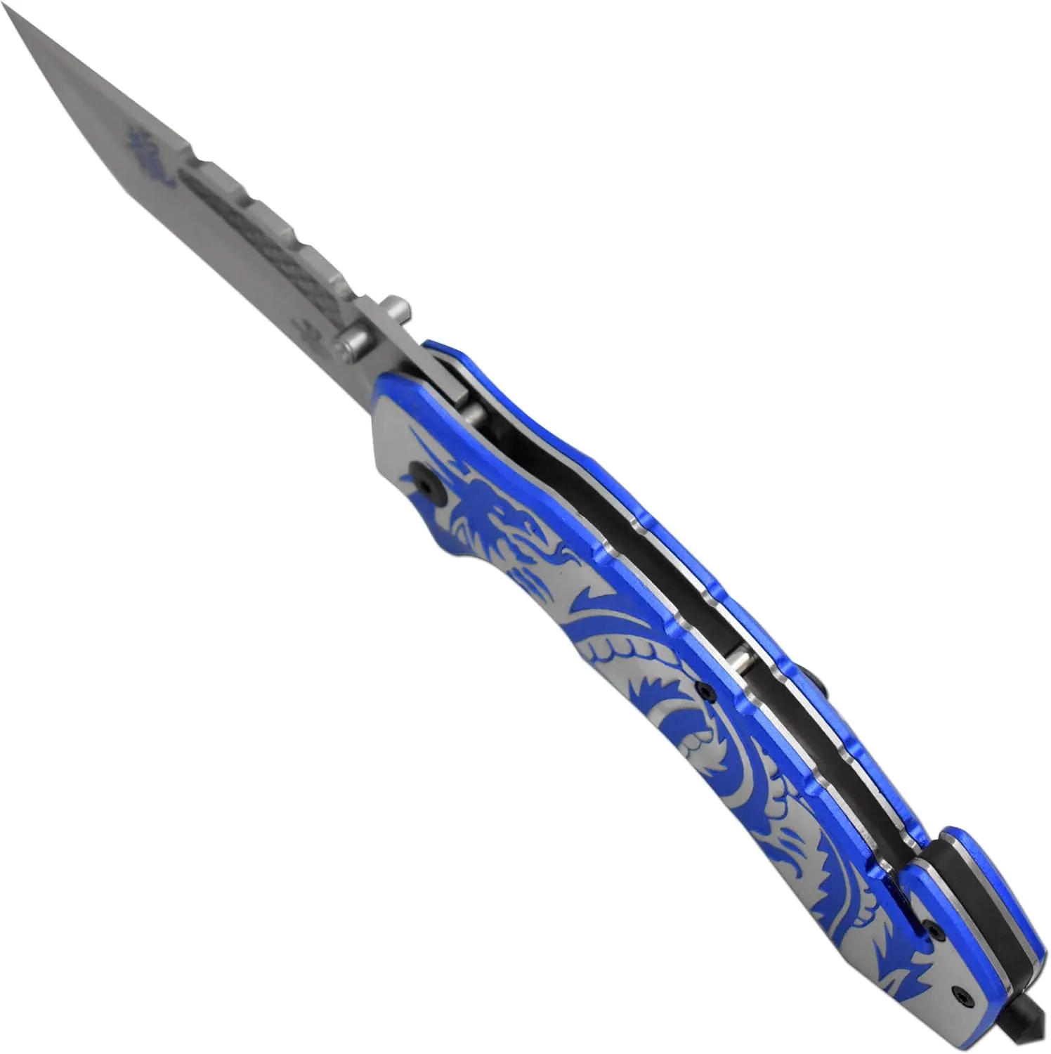 Snake Eye Tactical Every Day Carry Fantasy Design Handle Folding Pocket Knife (Blue)