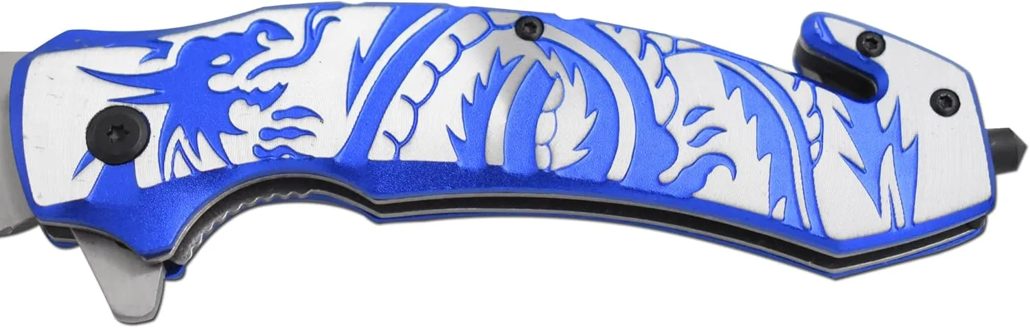 Snake Eye Tactical Every Day Carry Fantasy Design Handle Folding Pocket Knife (Blue)