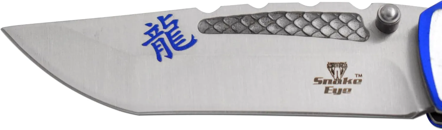 Snake Eye Tactical Every Day Carry Fantasy Design Handle Folding Pocket Knife (Blue)