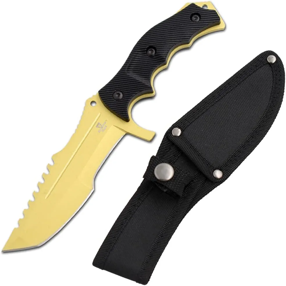 Snake Eye Tactical Triple Set - Karambit,Mini Huntsman Hunting Knife - Outdoors Hunting Camping Fishing (Gold)