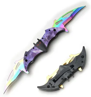 Snake Eye Tactical Twin Blade Bat Designed Action Assisted Folding Pocket Knife Outdoors Hunting Camping Fishing BKBK (PRBD2)