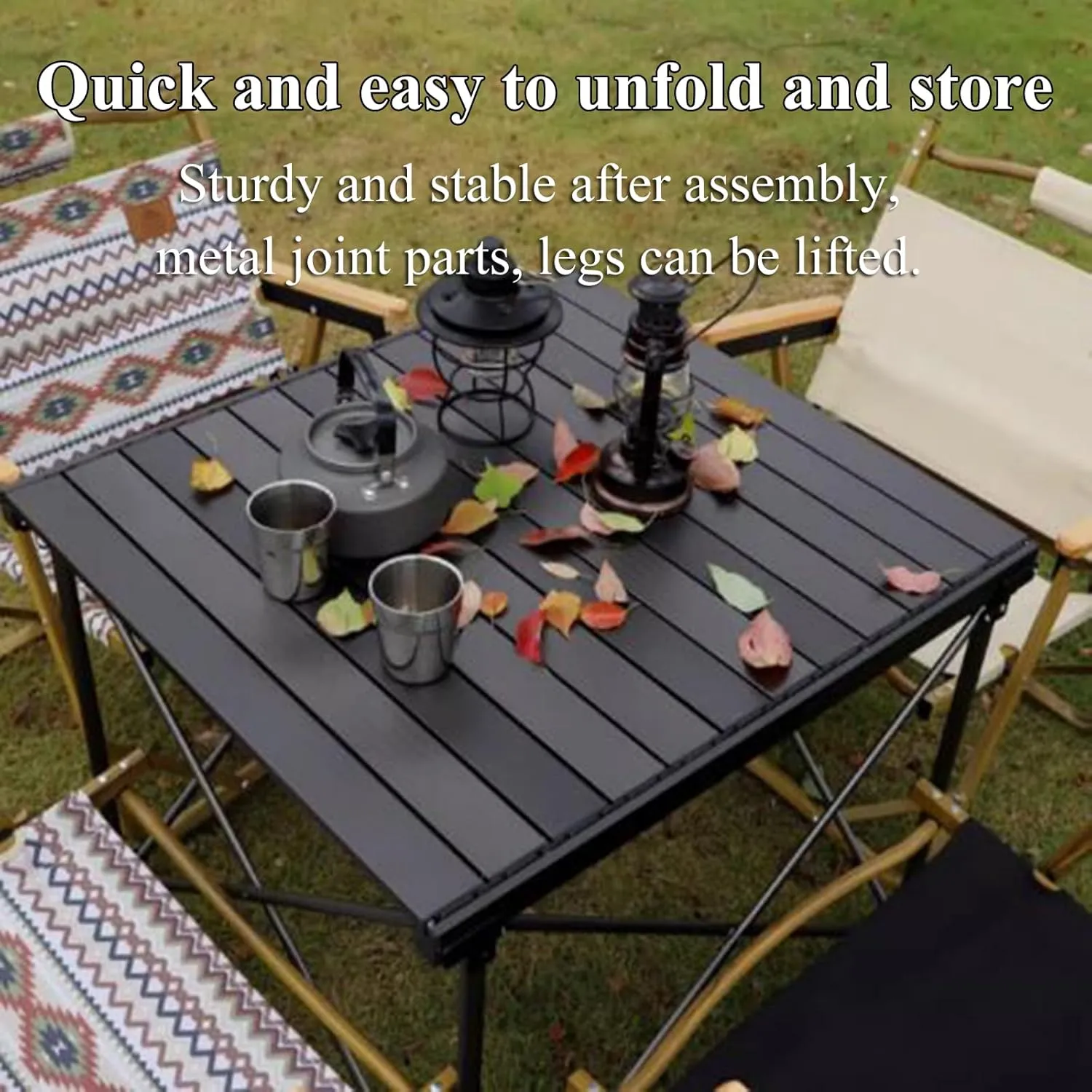 SOBOUR Camping Folding Table Aluminum Alloy Picnic Table Roll Up Compact Camping Table Height Adjustable Table Legs for Outdoor