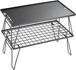 SOBOUR Double Layer Camping Table Aluminum Alloy Picnic Table Grid   Aluminum Plate Camping Table Outdoor Storage Rack for Camp