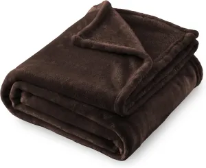 SOCHOW Flannel Fleece Blanket Queen Size, All Season Lightweight Super Soft Cozy Blanket for Bed or Couch, Brown 90inch X90''