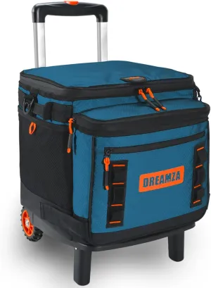 Soft Cooler with Wheels, 60-Can Wheeled Cooler with Handle, Leak Proof Rolling Cooler Insulated Bag with All-Terrain Cart, Collapsible Rolling Ice Chest for Beach Picnic Camping Grocery