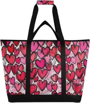 Soft Sided Cooler Bag for Hot/Cold Food Reusable Grocery Bags with Handles for Shopping Food Travel Beach Camping Heart Love